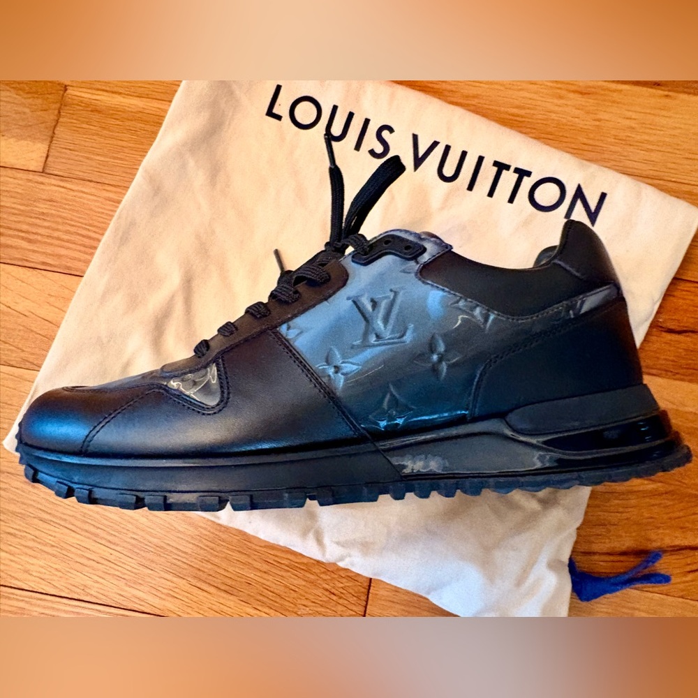 Louis Vuitton Run Awat Black Leather Sneakers - Picture 3 of 7